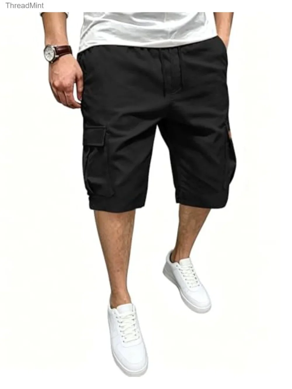 Men's Cargo Shorts Elastic Waist Drawstring Stretch Hiking Shorts 5 Pockets